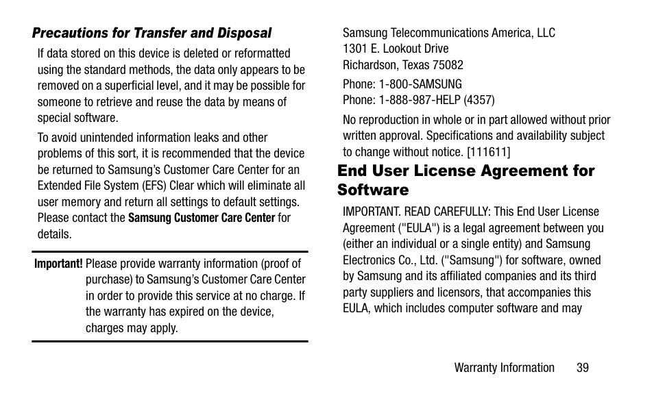 End user license agreement for software | Samsung SGH-I527ZKBATT User Manual | Page 45 / 58