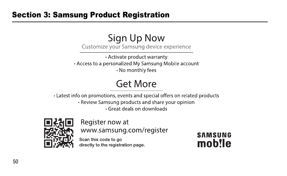 Section 3: samsung product registration | Samsung SGH-I527ZKBATT User Manual | Page 56 / 58