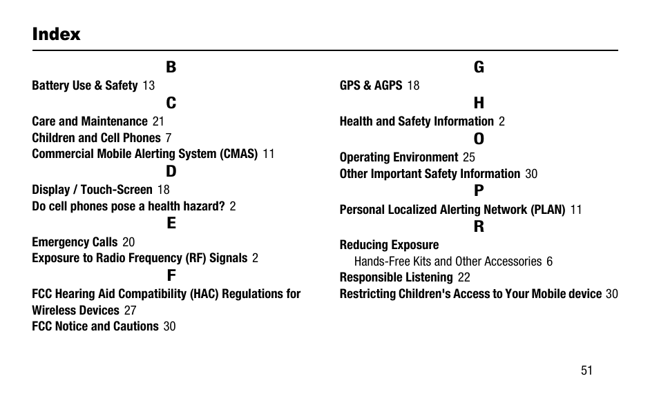 Index | Samsung SGH-I527ZKBATT User Manual | Page 57 / 58