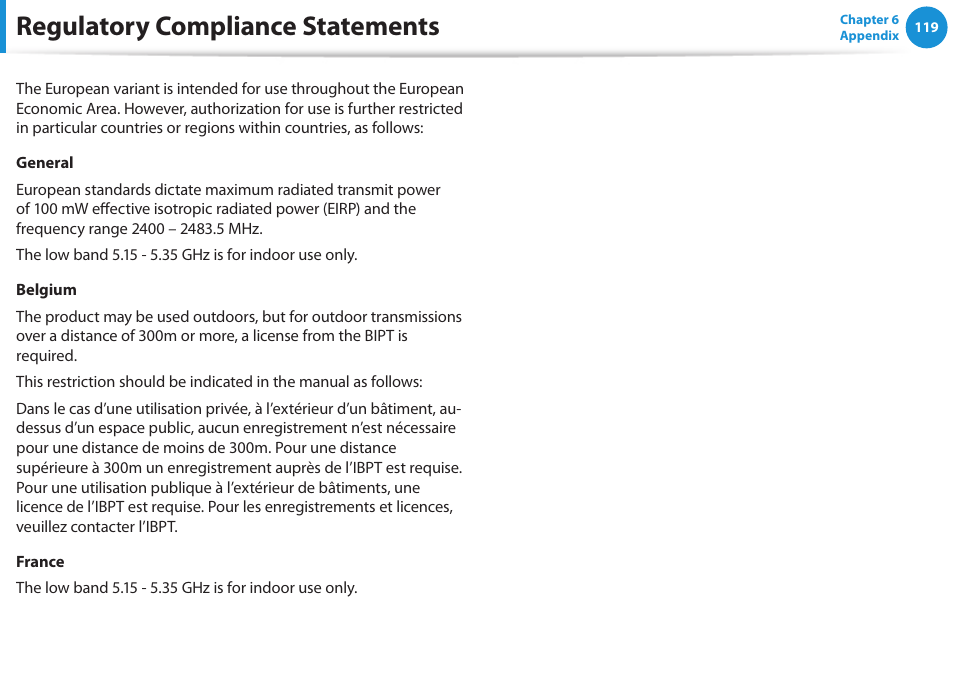 Regulatory compliance statements | Samsung NP270E5G-K02US User Manual | Page 120 / 129