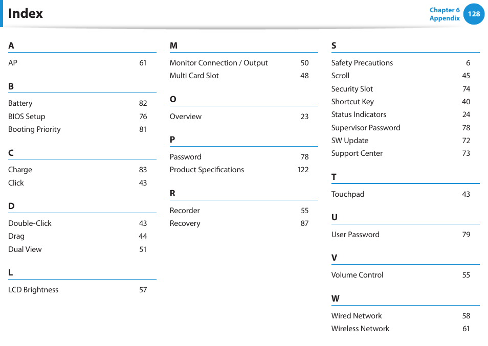 Index | Samsung NP270E5G-K02US User Manual | Page 129 / 129