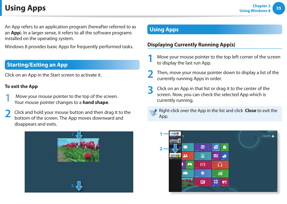 Using apps | Samsung NP270E5G-K02US User Manual | Page 36 / 129