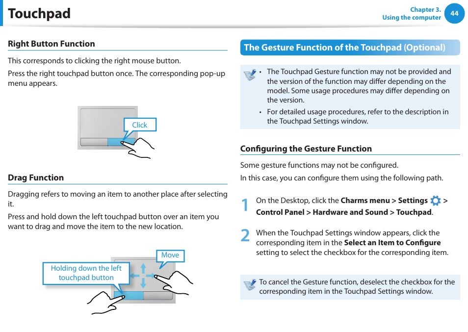 Touchpad | Samsung NP270E5G-K02US User Manual | Page 45 / 129