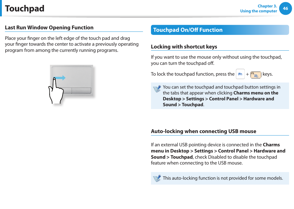 Touchpad | Samsung NP270E5G-K02US User Manual | Page 47 / 129