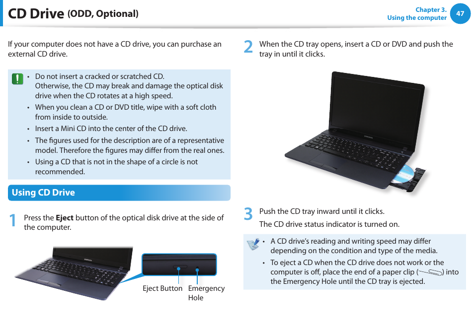 Cd drive (odd, optional), Cd drive | Samsung NP270E5G-K02US User Manual | Page 48 / 129