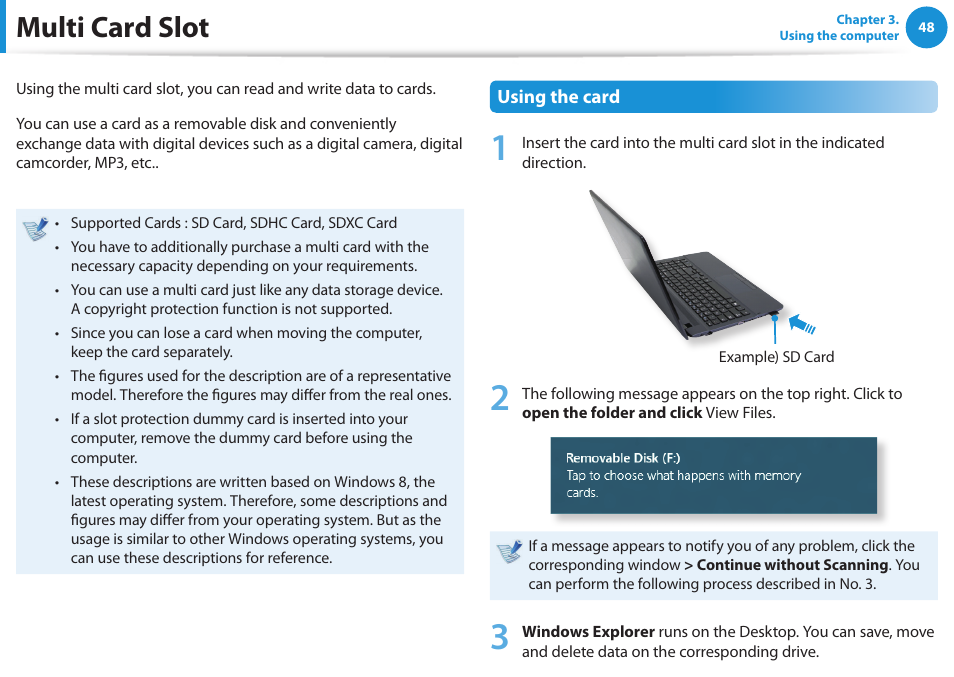 Multi card slot | Samsung NP270E5G-K02US User Manual | Page 49 / 129