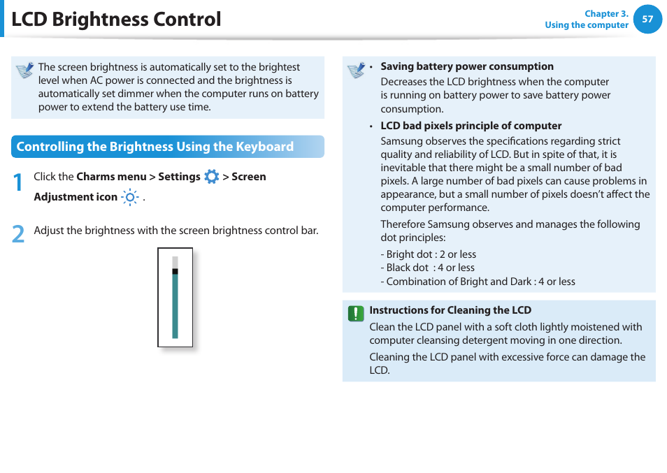 Lcd brightness control | Samsung NP270E5G-K02US User Manual | Page 58 / 129