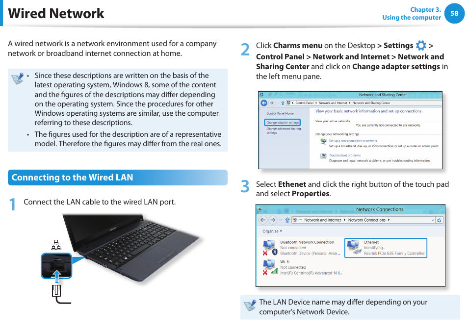 Wired network | Samsung NP270E5G-K02US User Manual | Page 59 / 129