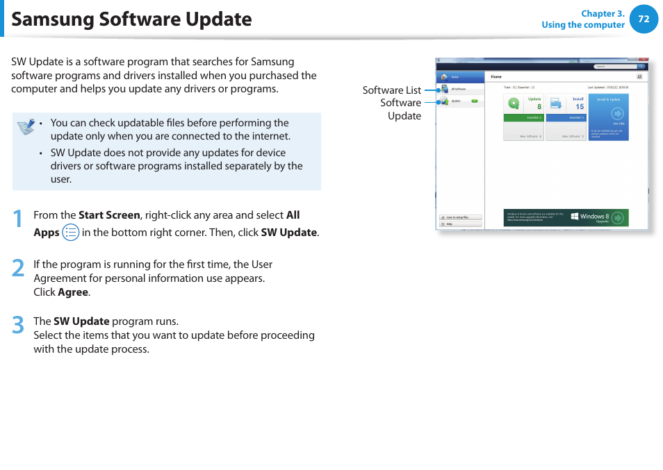 Samsung software update | Samsung NP270E5G-K02US User Manual | Page 73 / 129