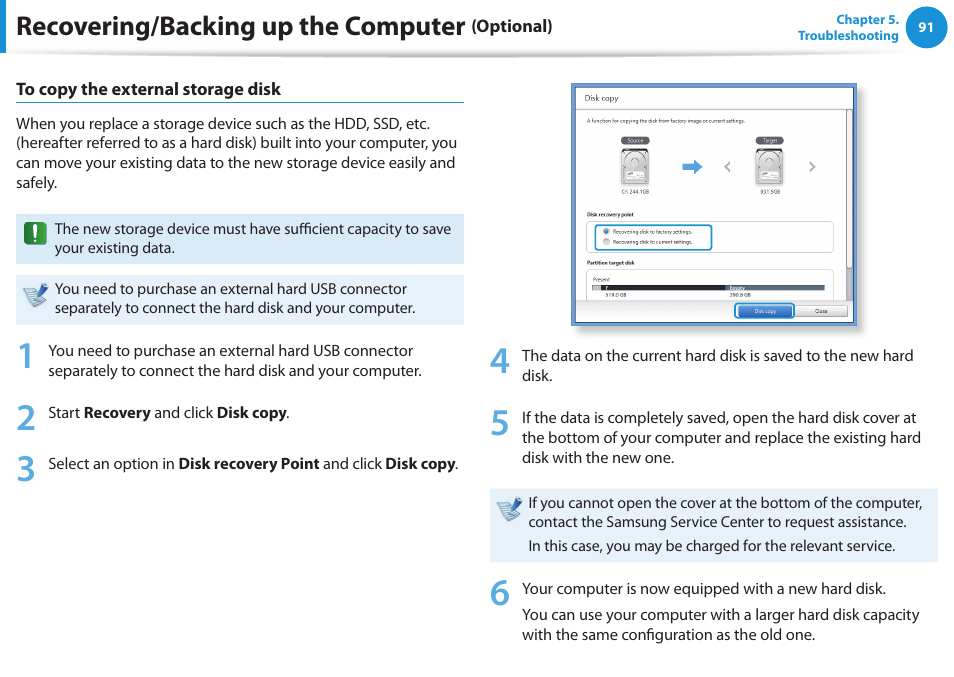 Recovering/backing up the computer | Samsung NP270E5G-K02US User Manual | Page 92 / 129