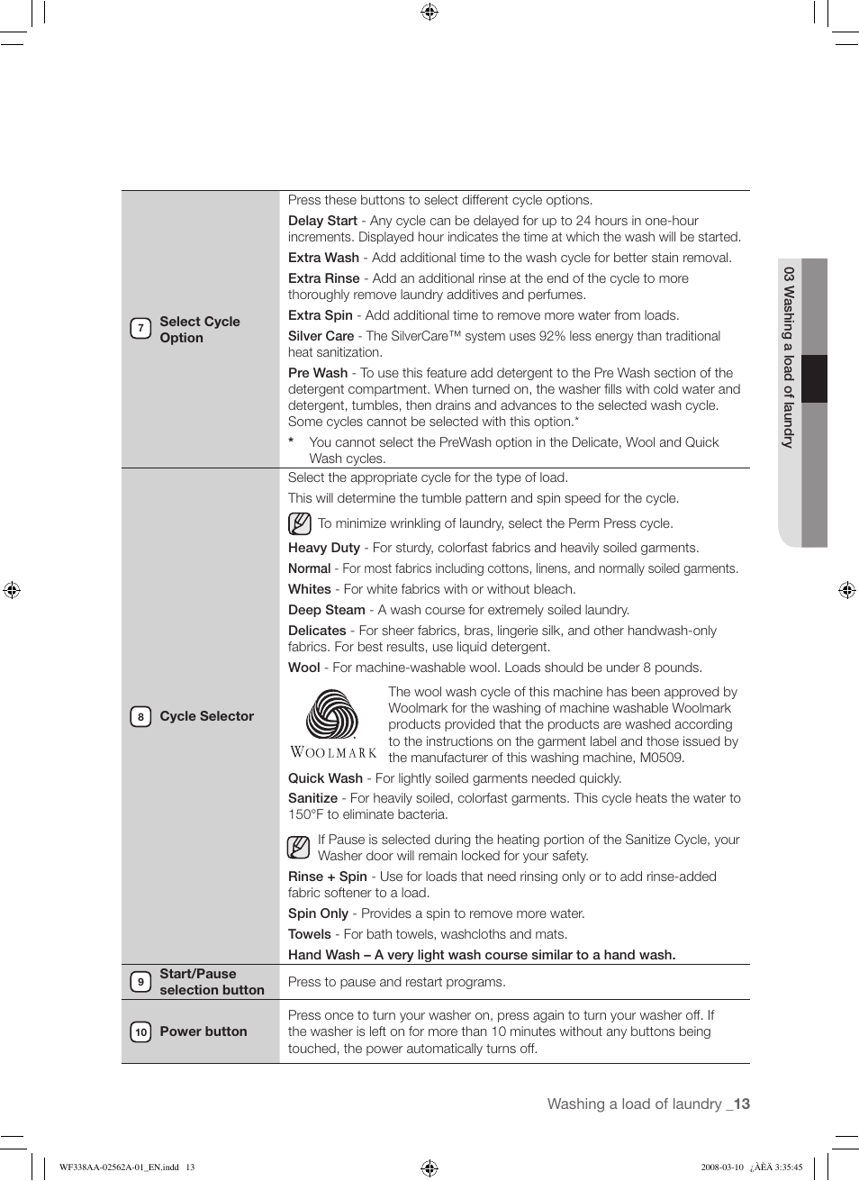 Samsung WF338AAB-XAA User Manual | Page 13 / 60
