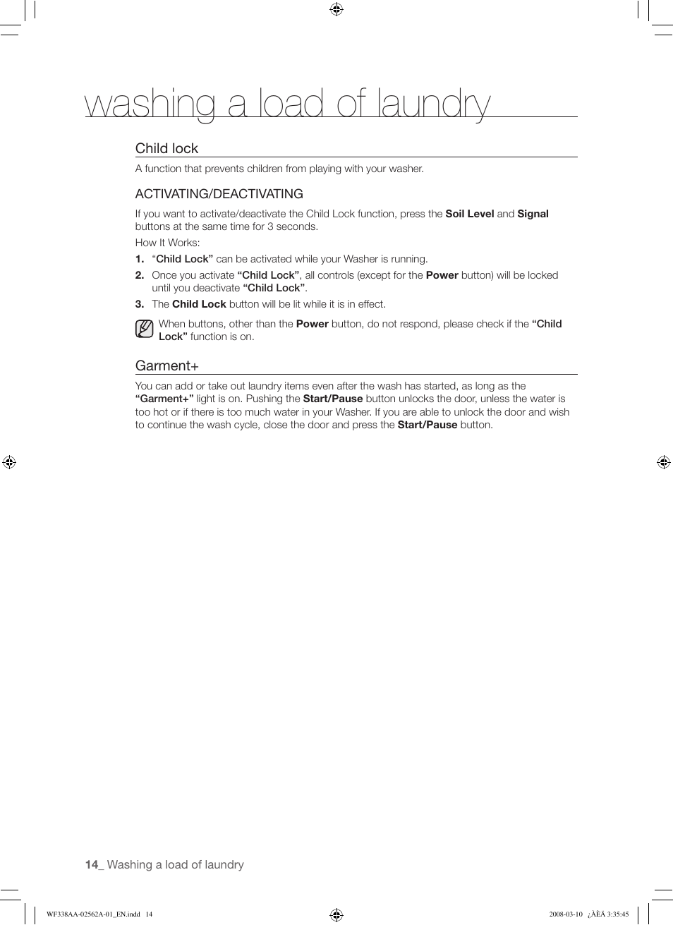 Washing a load of laundry | Samsung WF338AAB-XAA User Manual | Page 14 / 60
