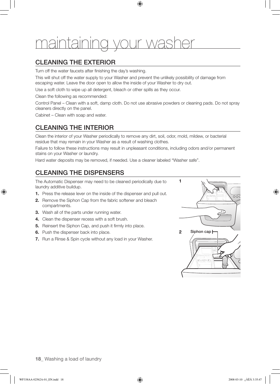 Maintaining your washer | Samsung WF338AAB-XAA User Manual | Page 18 / 60