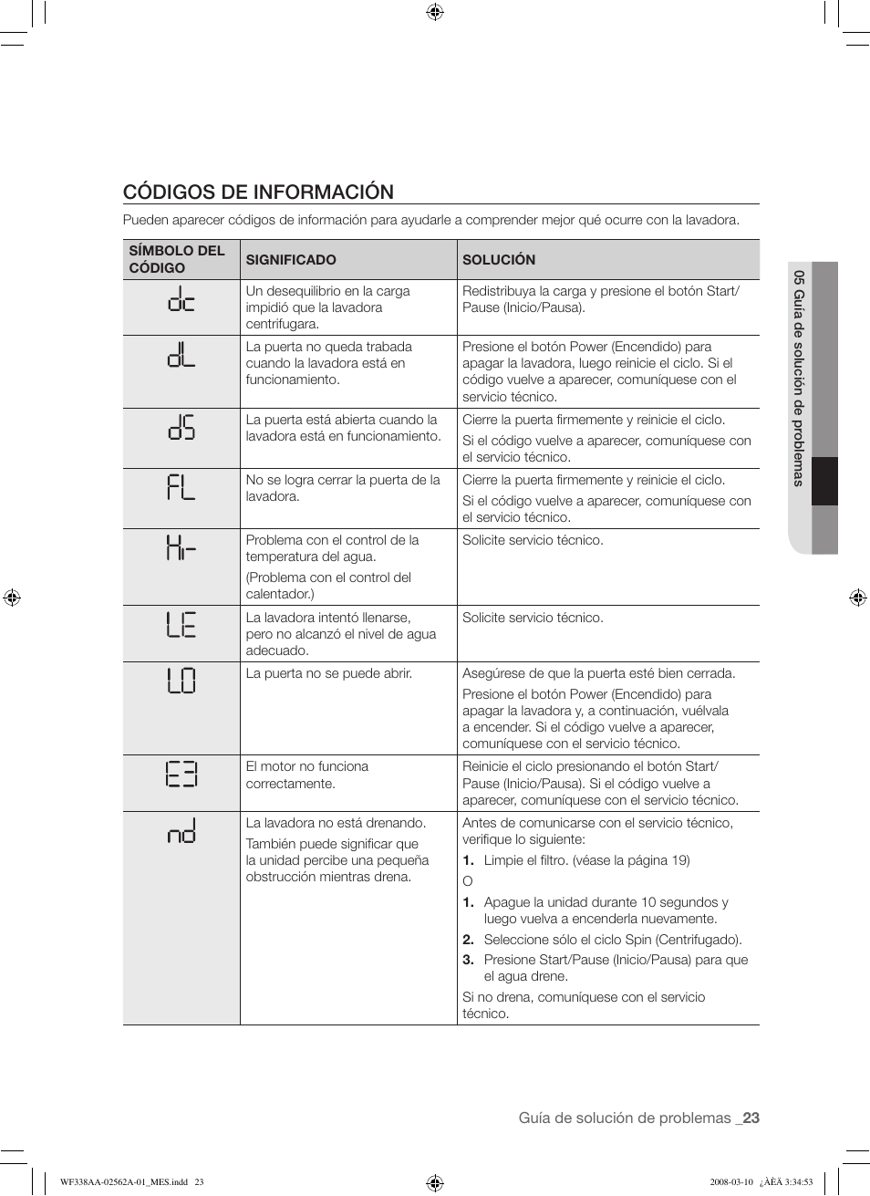 Códigos de información | Samsung WF338AAB-XAA User Manual | Page 53 / 60