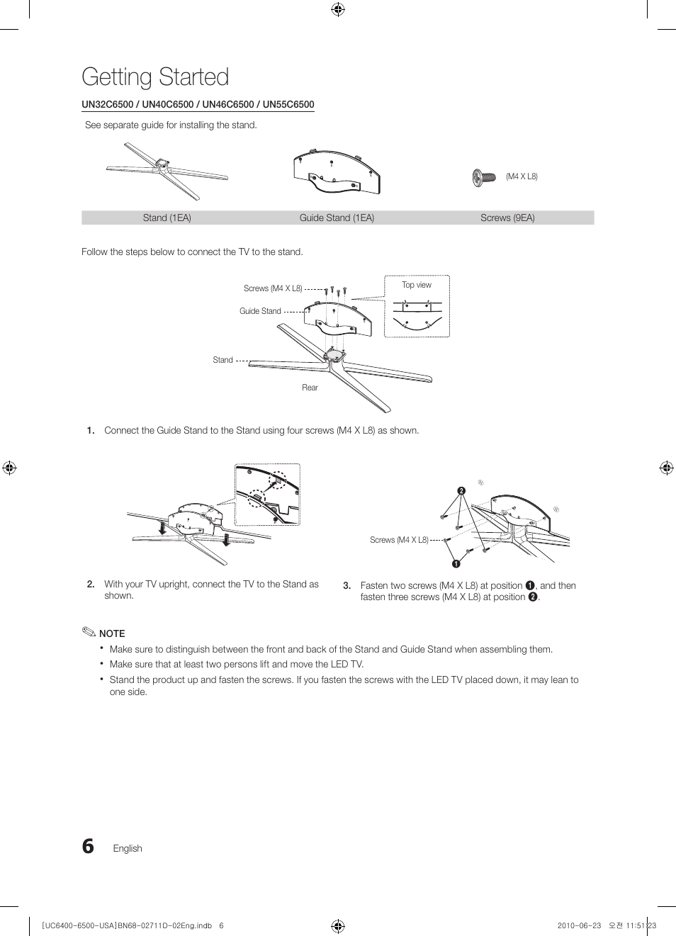 Getting started | Samsung UN55C6500VFXZA User Manual | Page 6 / 64