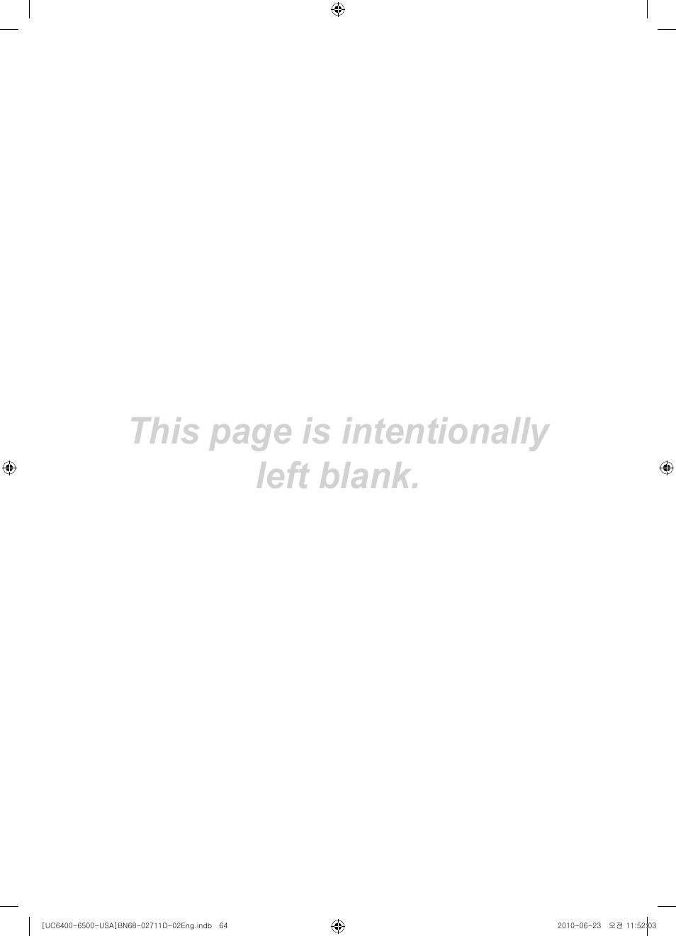 This page is intentionally left blank | Samsung UN55C6500VFXZA User Manual | Page 64 / 64