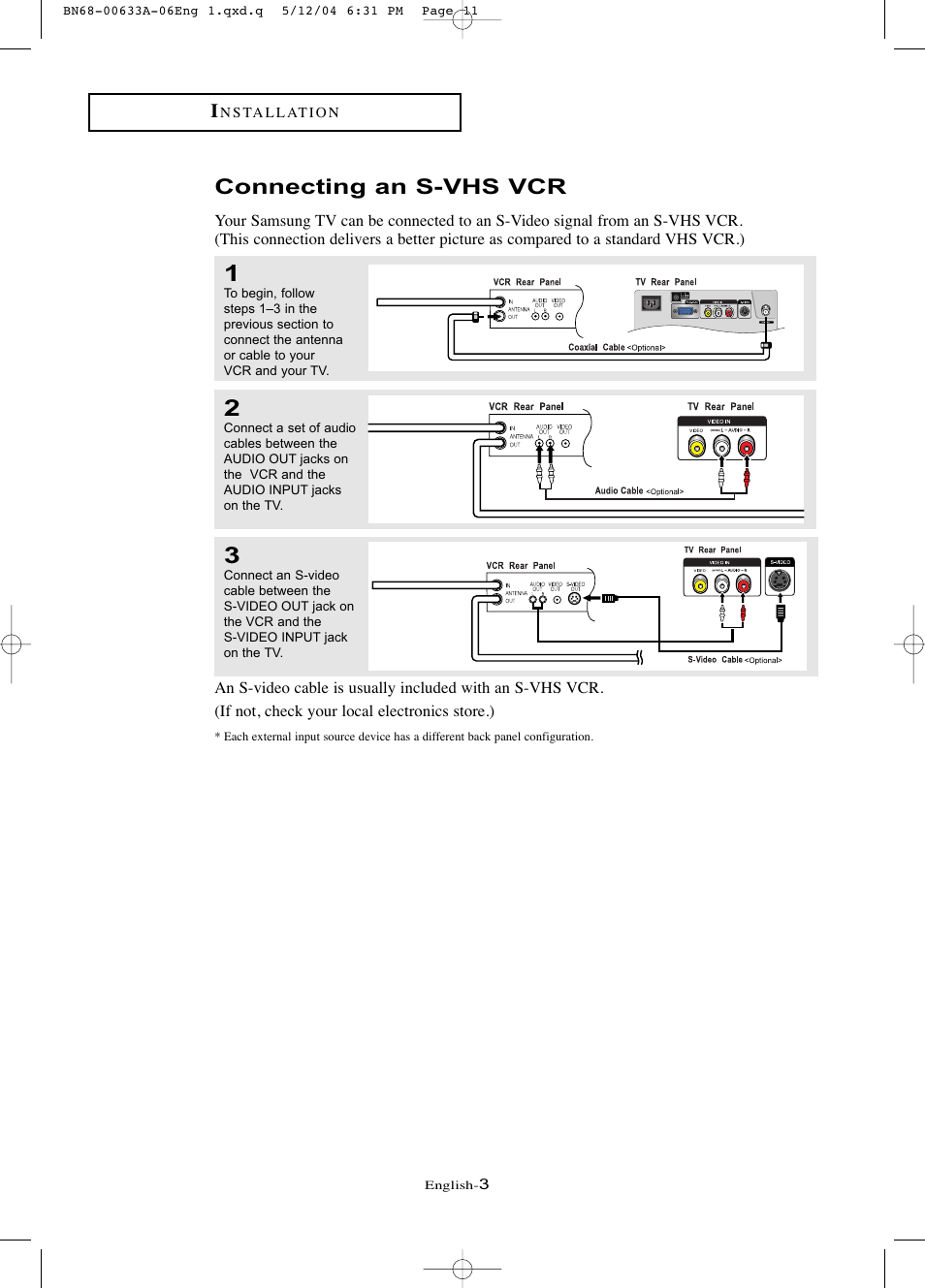 Connecting an s-vhs vcr | Samsung LTP1545X-XAC User Manual | Page 3 / 8
