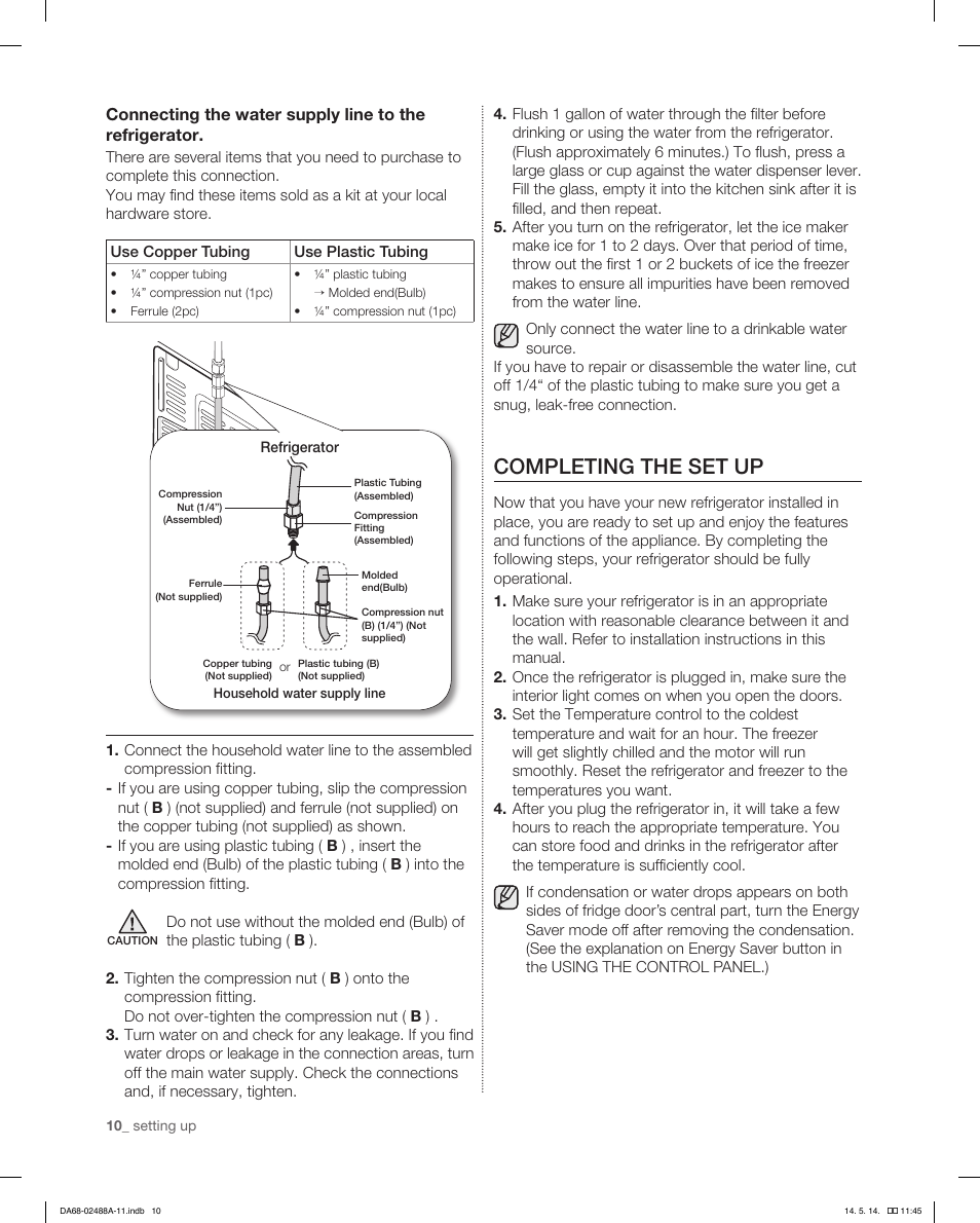 Completing the set up | Samsung RFG298HDRS-XAA User Manual | Page 10 / 80