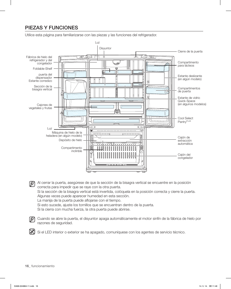 Piezas y funciones | Samsung RFG298HDRS-XAA User Manual | Page 42 / 80