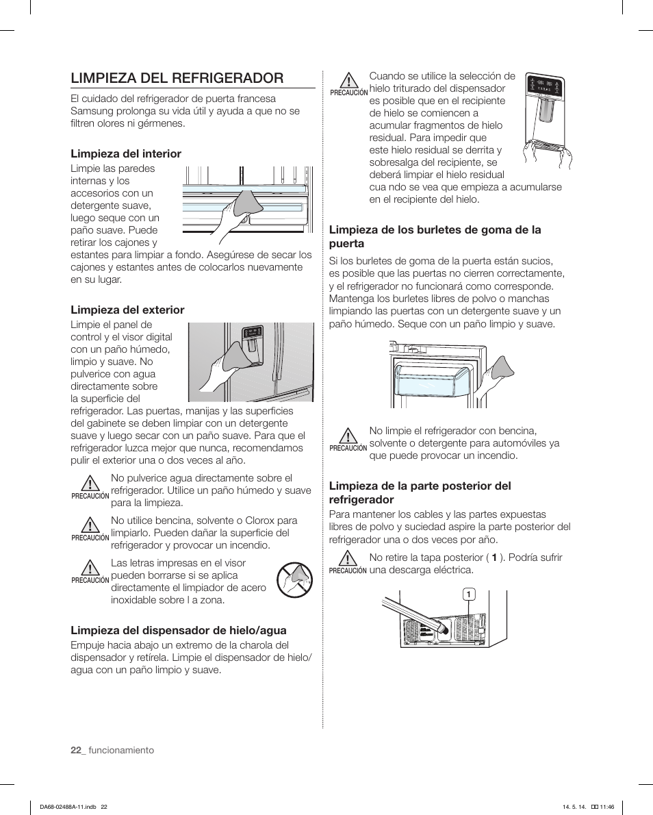 Limpieza del refrigerador | Samsung RFG298HDRS-XAA User Manual | Page 48 / 80