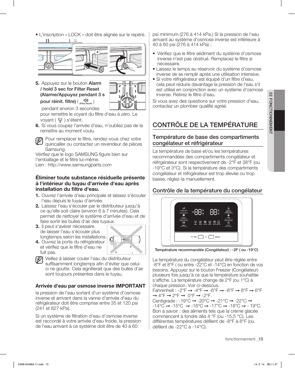 Contrôle de la température | Samsung RFG298HDRS-XAA User Manual | Page 65 / 80