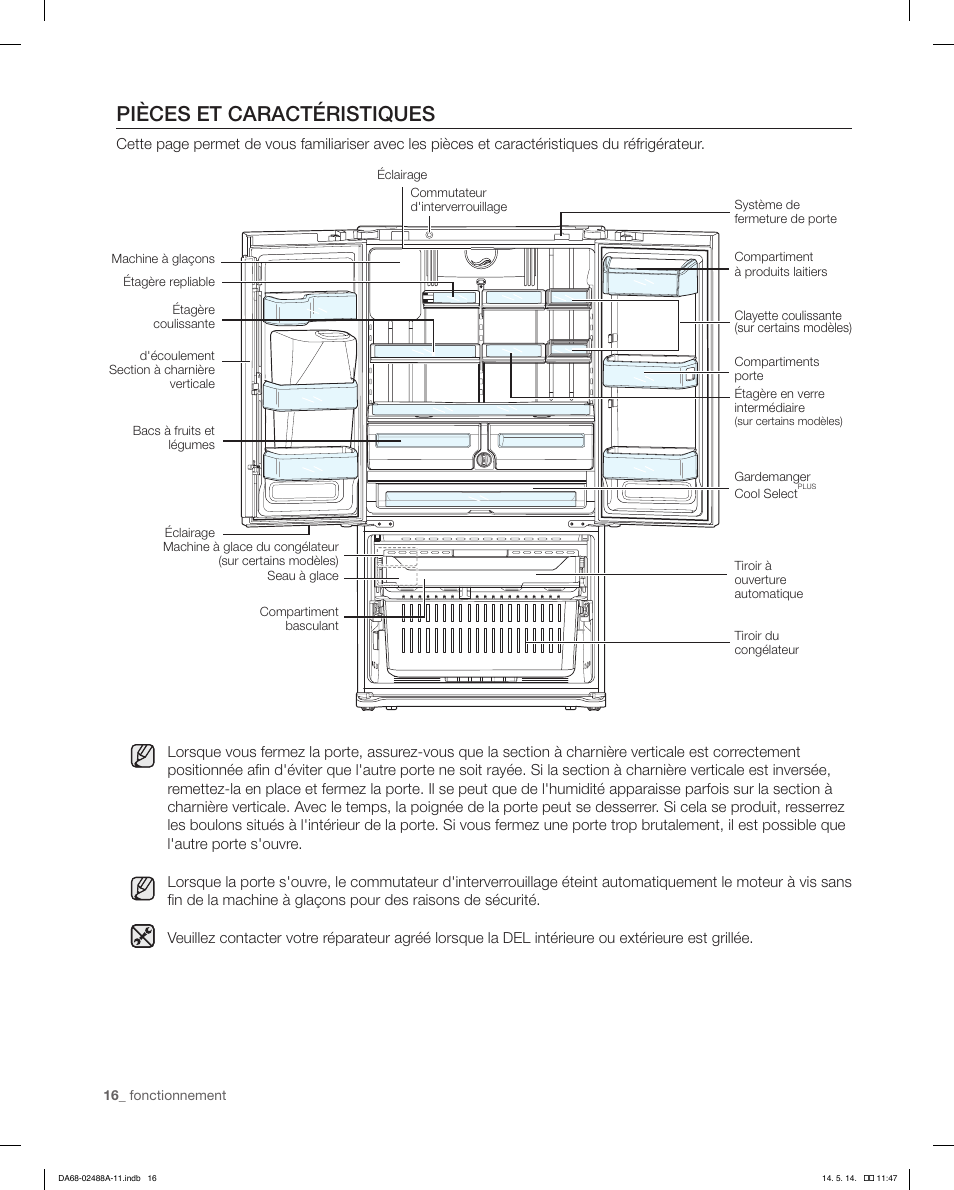 Pièces et caractéristiques | Samsung RFG298HDRS-XAA User Manual | Page 68 / 80