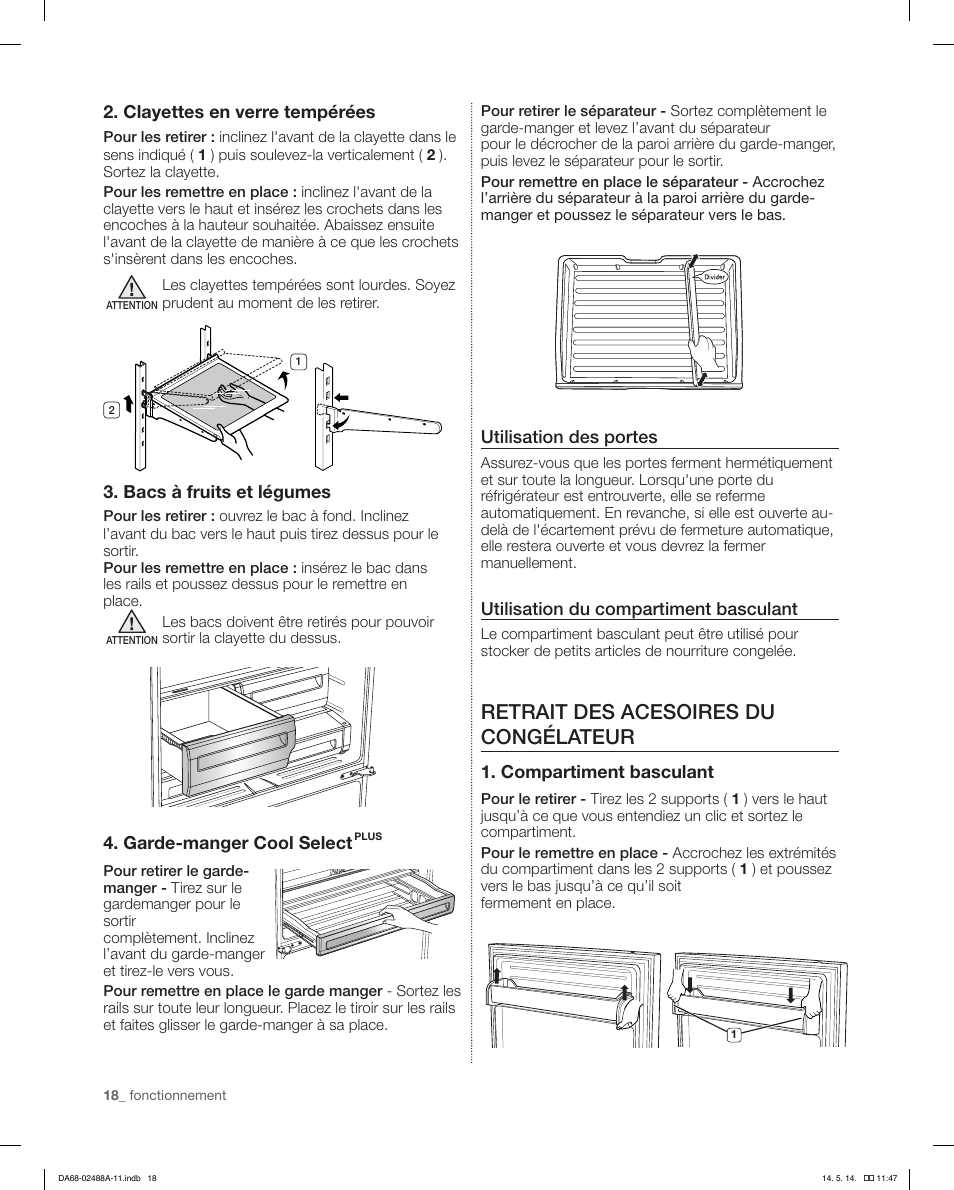 Retrait des acesoires du congélateur | Samsung RFG298HDRS-XAA User Manual | Page 70 / 80