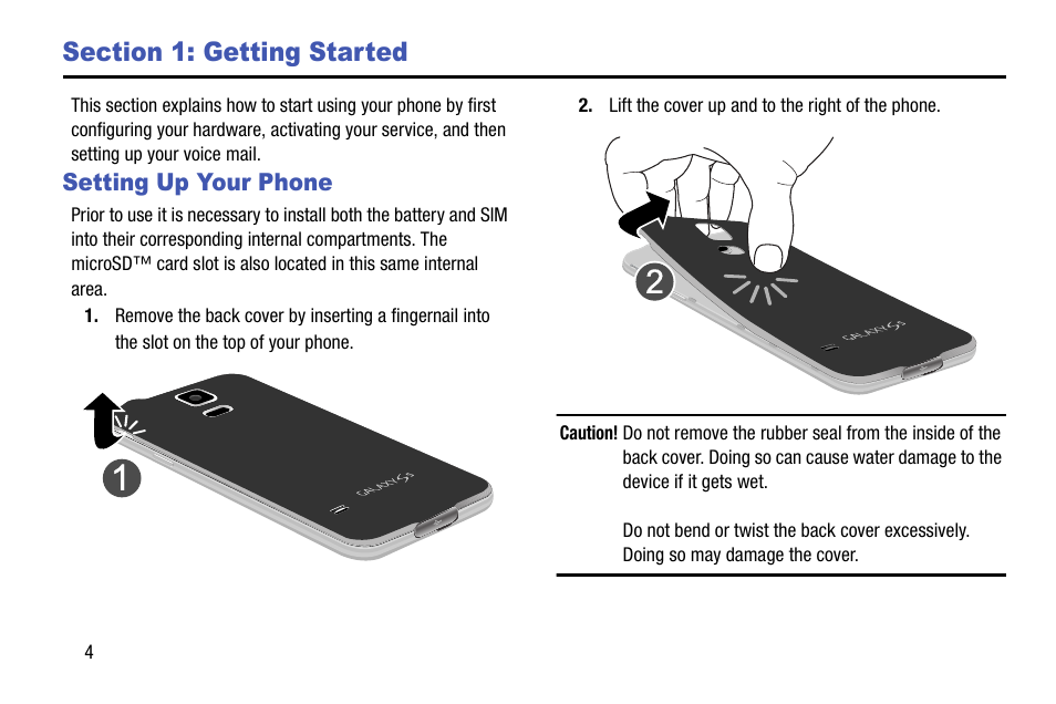Section 1: getting started, Setting up your phone | Samsung SM-G900AZKZAIO User Manual | Page 12 / 200