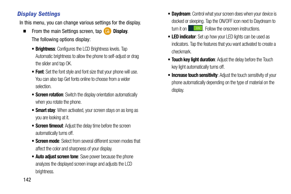 Display settings | Samsung SM-G900AZKZAIO User Manual | Page 150 / 200