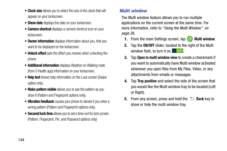 Multi window | Samsung SM-G900AZKZAIO User Manual | Page 152 / 200