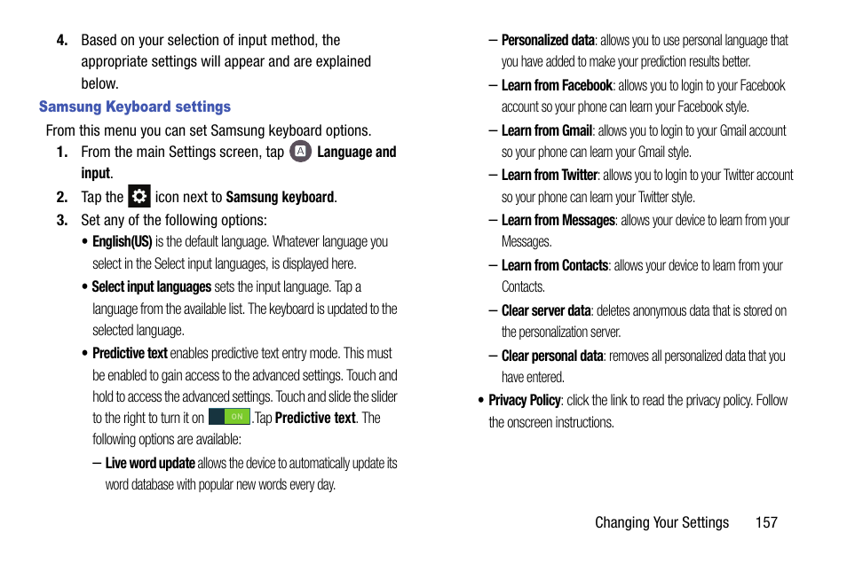 Samsung keyboard settings | Samsung SM-G900AZKZAIO User Manual | Page 165 / 200