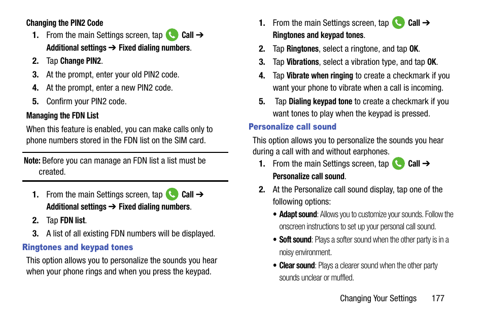 Ringtones and keypad tones, Personalize call sound | Samsung SM-G900AZKZAIO User Manual | Page 185 / 200