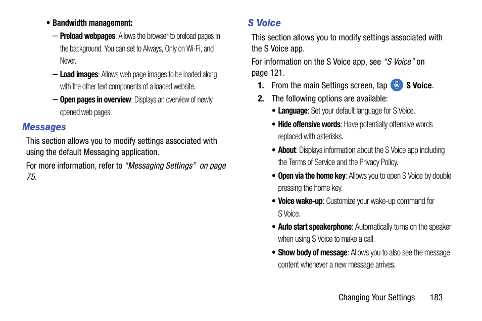 Messages, S voice | Samsung SM-G900AZKZAIO User Manual | Page 191 / 200