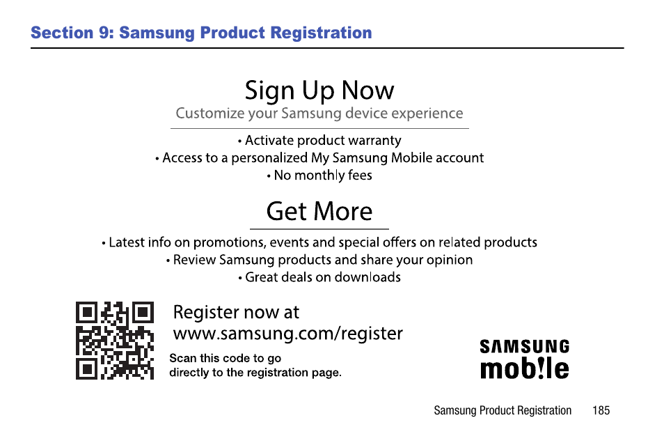 Section 9: samsung product registration, Section 9: samsung product, Registration | Samsung SM-G900AZKZAIO User Manual | Page 193 / 200