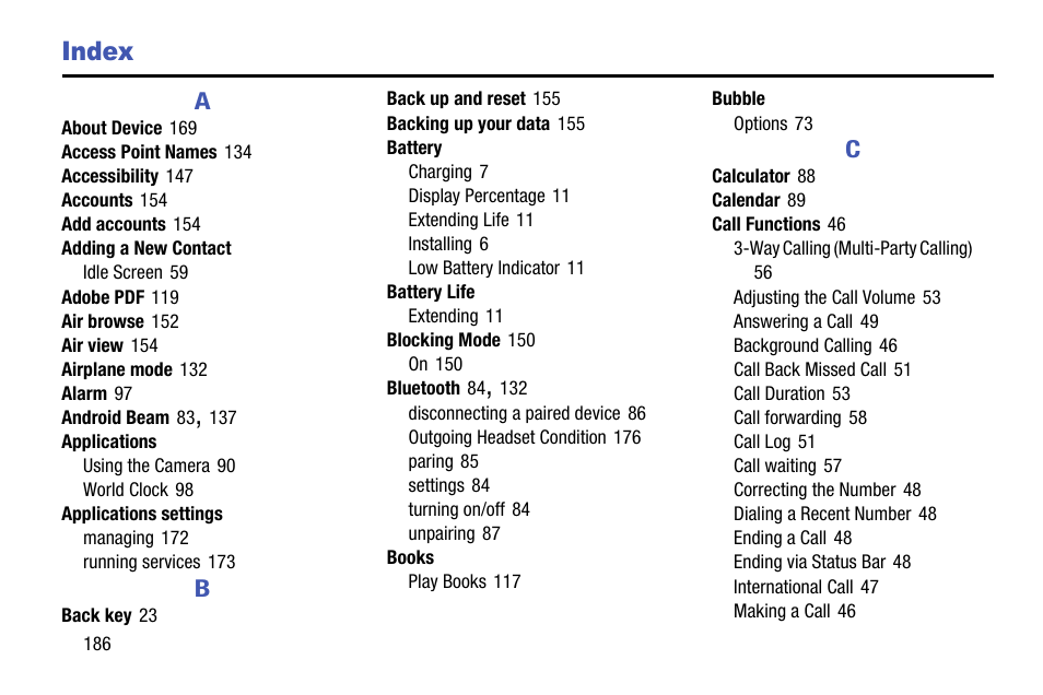 Index | Samsung SM-G900AZKZAIO User Manual | Page 194 / 200