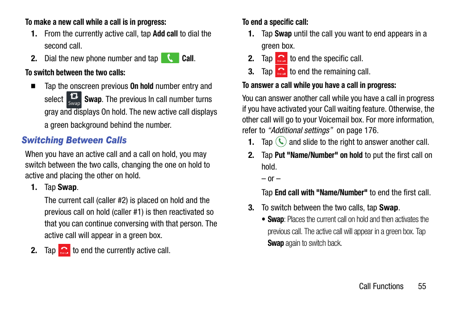 Switching between calls | Samsung SM-G900AZKZAIO User Manual | Page 63 / 200