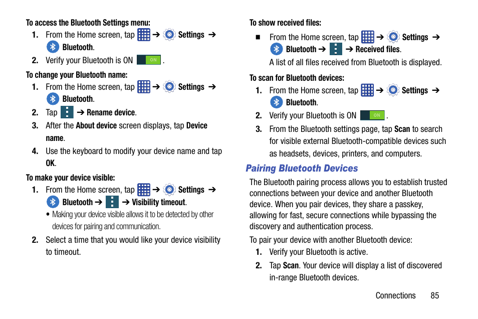 Pairing bluetooth devices | Samsung SM-G900AZKZAIO User Manual | Page 93 / 200