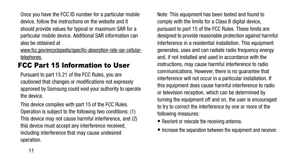 Fcc part 15 information to user | Samsung SM-T217AZKAATT User Manual | Page 16 / 54