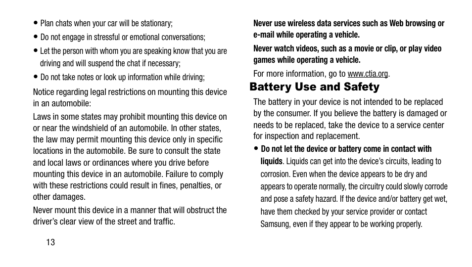 Battery use and safety | Samsung SM-T217AZKAATT User Manual | Page 18 / 54