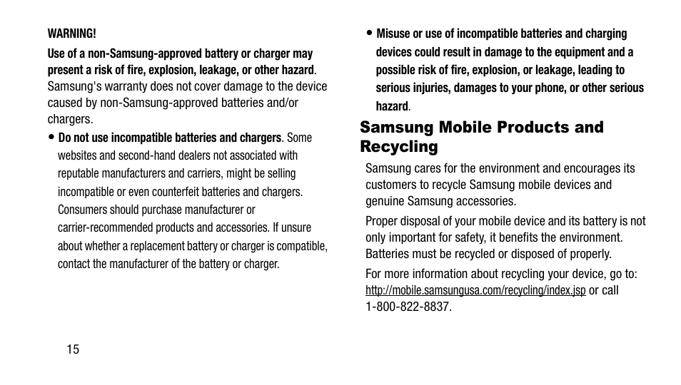 Samsung mobile products and recycling | Samsung SM-T217AZKAATT User Manual | Page 20 / 54