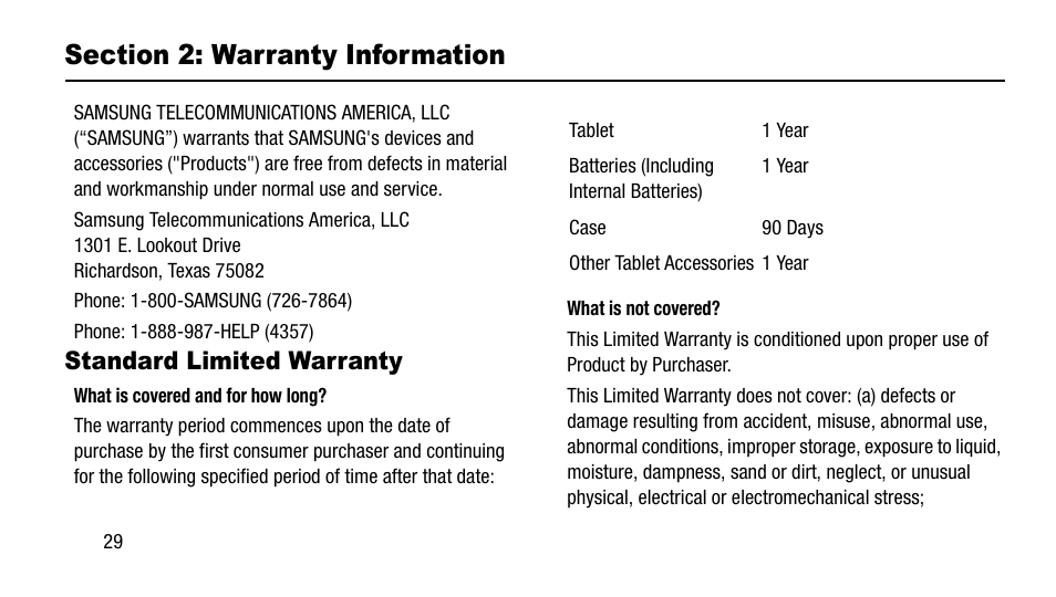 Section 2: warranty information, Standard limited warranty | Samsung SM-T217AZKAATT User Manual | Page 34 / 54