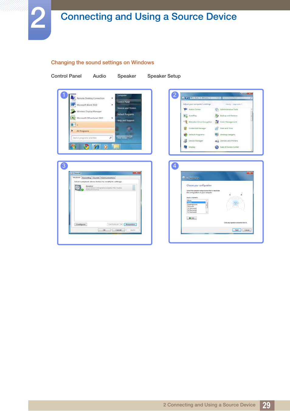 Connecting and using a source device | Samsung LS19C45KBRV-GO User Manual | Page 29 / 122