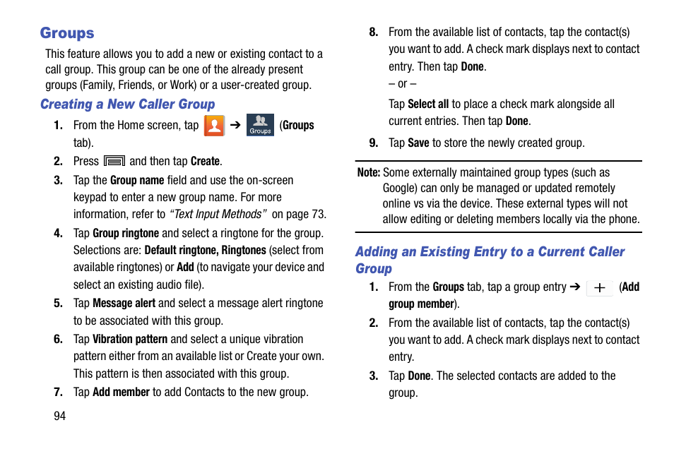 Groups | Samsung SM-N900TZWETMB User Manual | Page 100 / 375