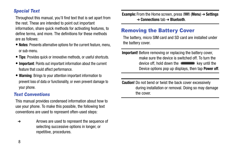 Removing the battery cover | Samsung SM-N900TZWETMB User Manual | Page 14 / 375