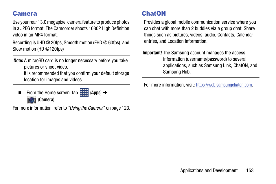 Camera, Chaton, Camera chaton | Samsung SM-N900TZWETMB User Manual | Page 159 / 375