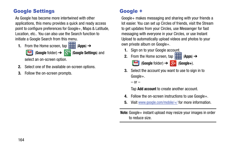 Google settings, Google, Google settings google | Samsung SM-N900TZWETMB User Manual | Page 170 / 375