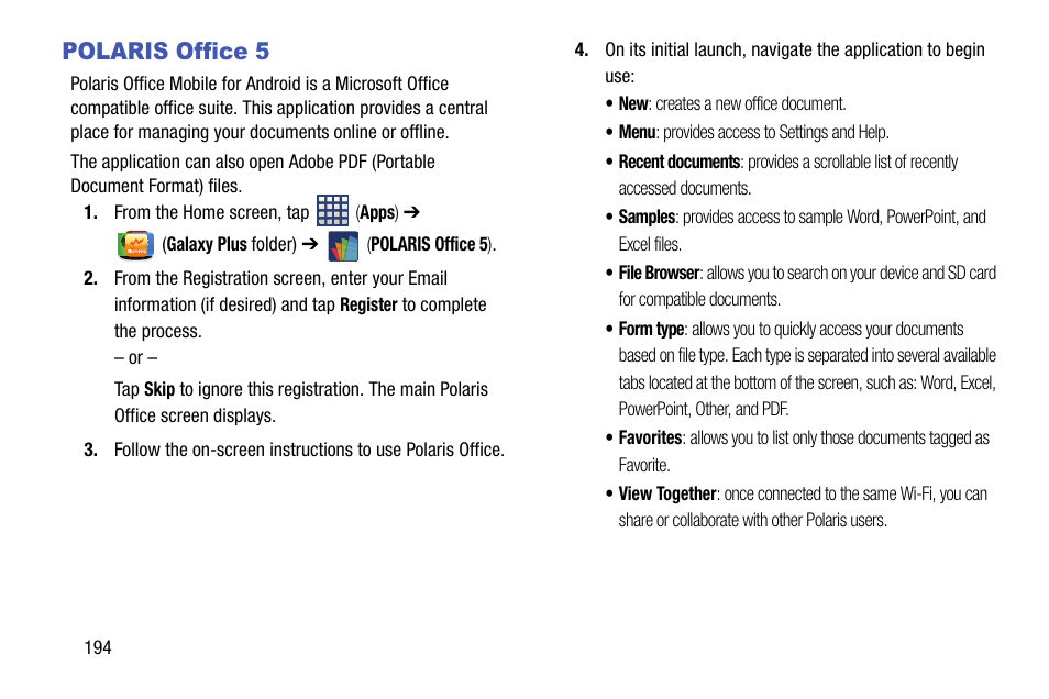 Polaris office 5 | Samsung SM-N900TZWETMB User Manual | Page 200 / 375