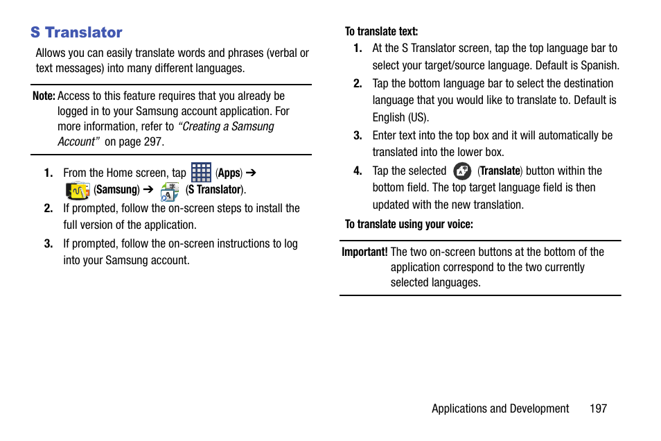 S translator | Samsung SM-N900TZWETMB User Manual | Page 203 / 375