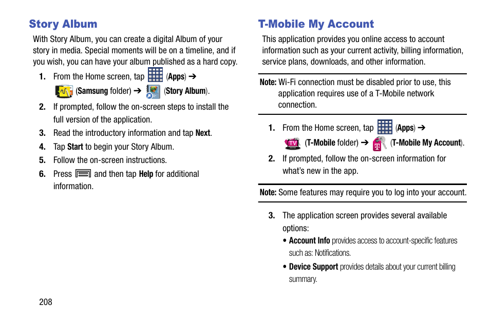 Story album, T-mobile my account, Story album t-mobile my account | Samsung SM-N900TZWETMB User Manual | Page 214 / 375