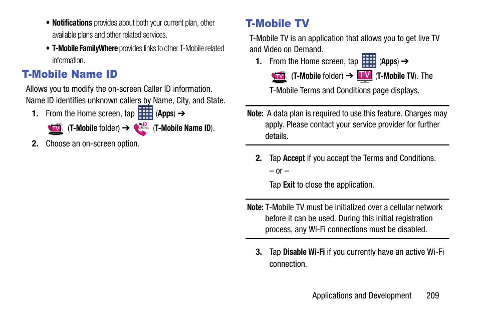 T-mobile name id, T-mobile tv, T-mobile name id t-mobile tv | Samsung SM-N900TZWETMB User Manual | Page 215 / 375